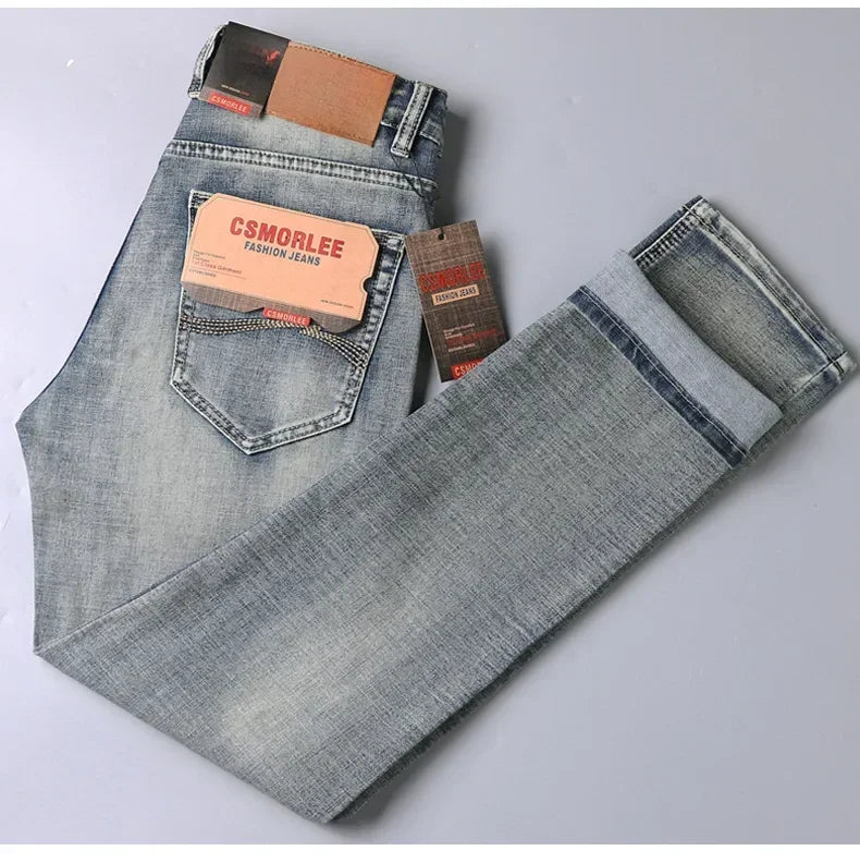 Csmor Lee Men's Jean Autumn Winter Loose-fit Straight-leg Trendy Pants Casual Denim Trousers Men Classic Stretch Jeans Fashion.