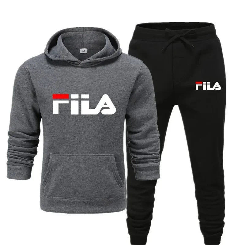 A new men's Spring and Autumn 2025 pullover hoodie + sweatpants two-piece fitness, fashion and casual jogging set.
