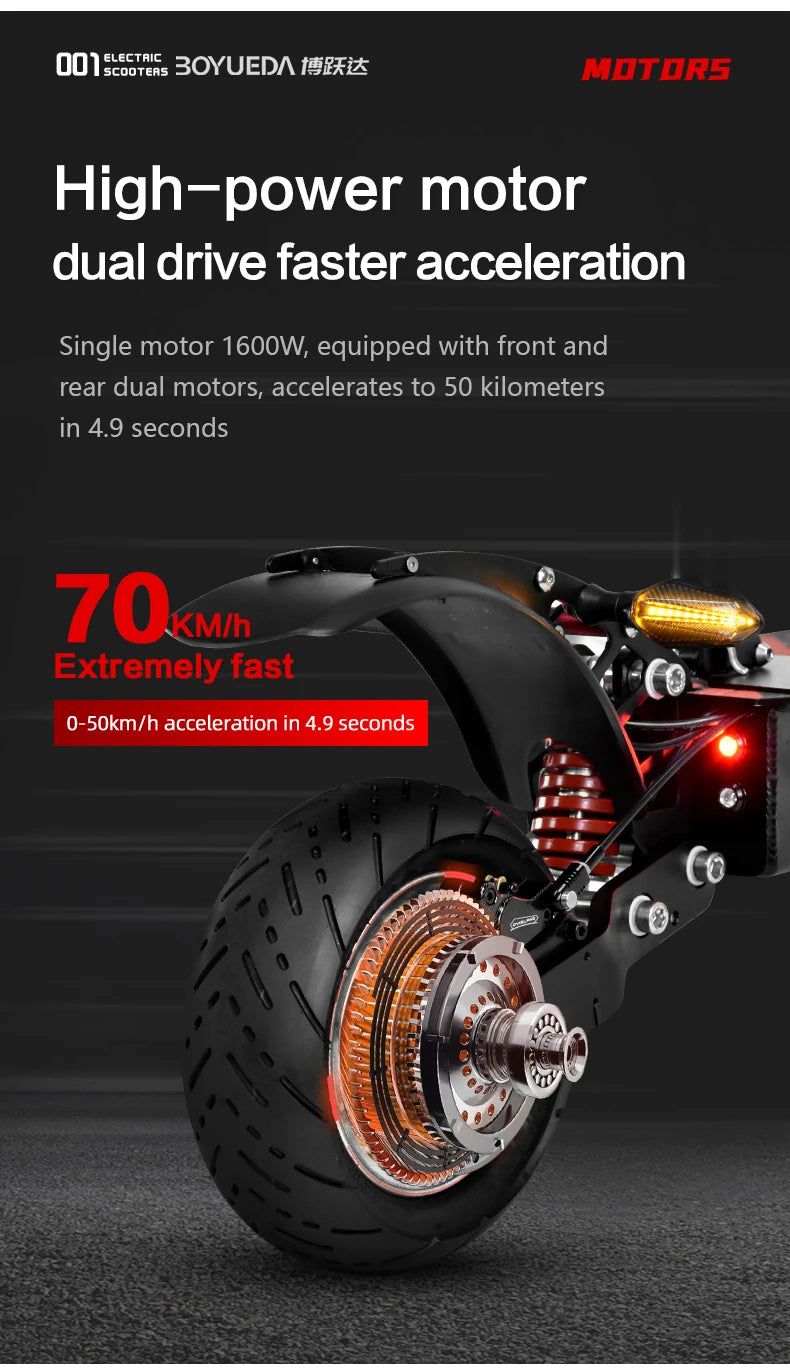 BOYUEDA Q7 PRO Adult EScooter 1600W*2 Dual Motor Foldable City E-Scooter 52V19AH 10” Tire Off-Road Electric Scooter.