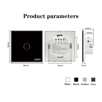 Ubaro eu/uk standard kristall gehärtetes glas wand paneel licht berührungs schalter led anzeige sensor elektrische taste 1/2/3gang 220v.
