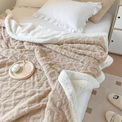 Double Layer Fleece Blanket Autumn Winter Thick Warm Office Nap Throw Blankets for Sofa Bed Single Double Soft Plush Comforter.