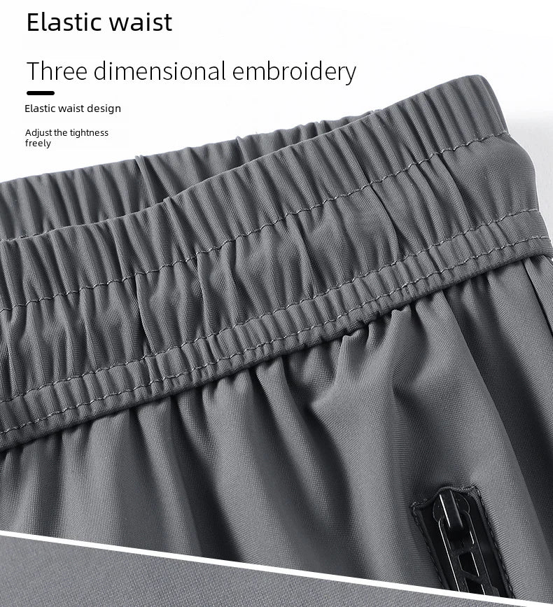 Men Summer Thin Ice Silk Pants Loose Style Workwear Casual Quick Dry Sports Pants Long Breathable High Elasticity.