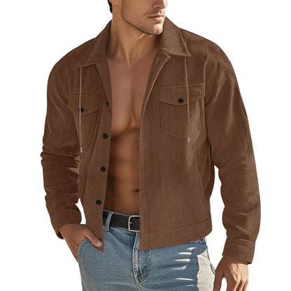 Men's Corduroy Jacket Stand-up Collar Slim Fit Retro Multi-pocket Workwear Commuter Coat for Spring And Autumn
