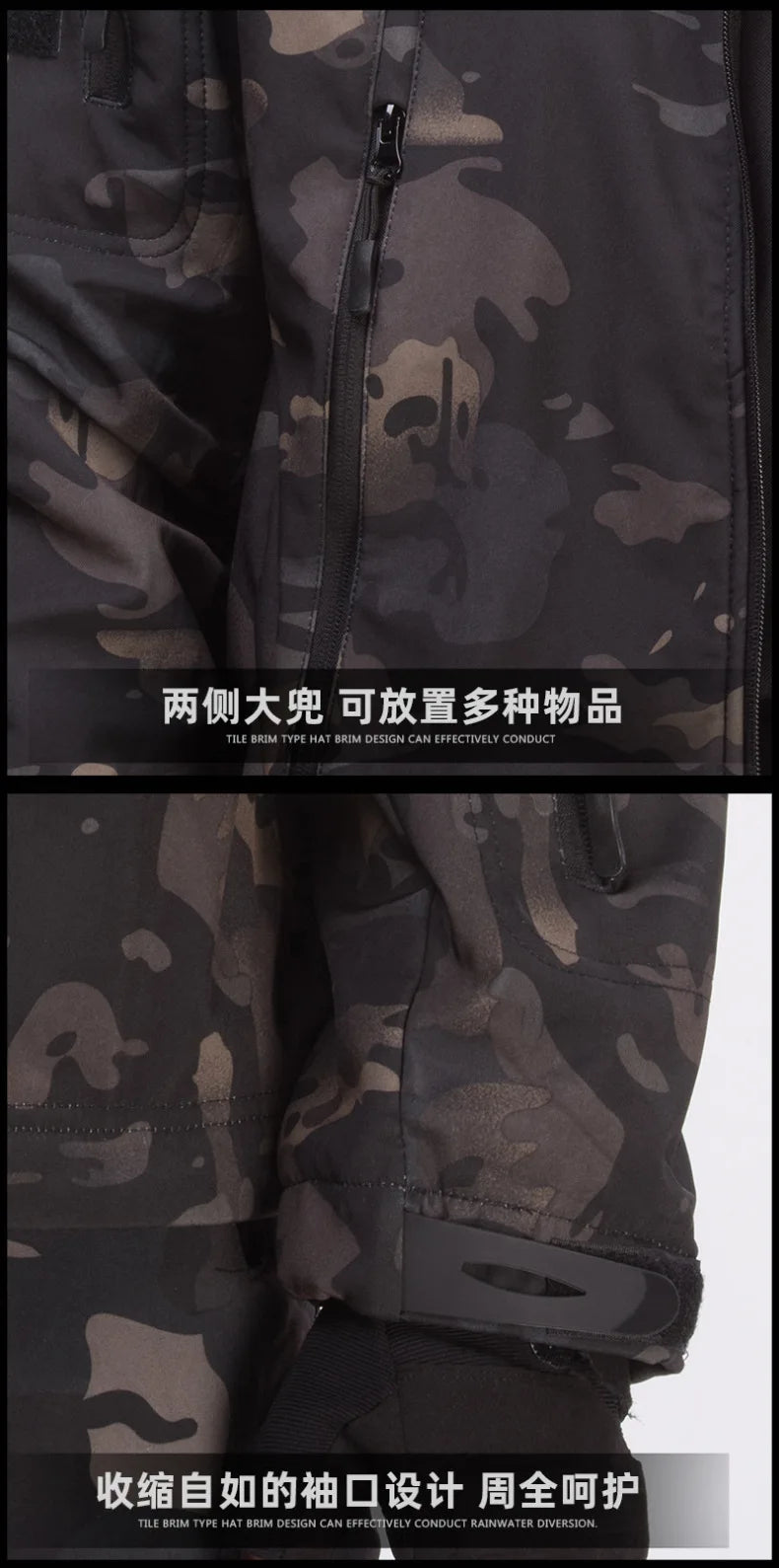 Mens Winter Outdoor Oversized Softshell Jackets Waterproof Zipper Hunting Clothes Fleece Lining Windbreaker Tactical Pocket Coat.