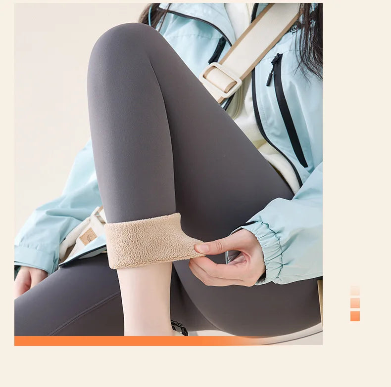 BIVIGAOS Autumn Winter High Waist Fleece Sharkskin Leggings Women Seamless Slim Tight-Fit Velvet Thickened Elastic Warm leggings