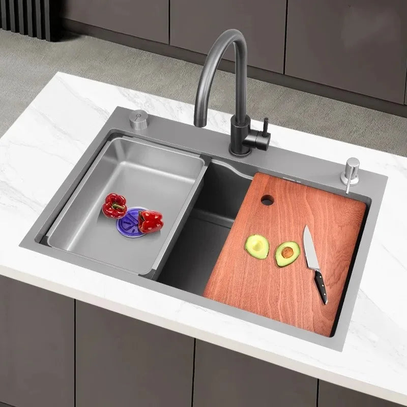 Stainless Steel Kitchen Sink Household Large Single Slot Wash Dish and Wash Vegetables Basin Multifunctional Undermount Basin