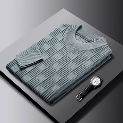 Luxury high-quality round neck exquisite plaid knitted sweater men's autumn and winter new casual warm comfortable pullover.