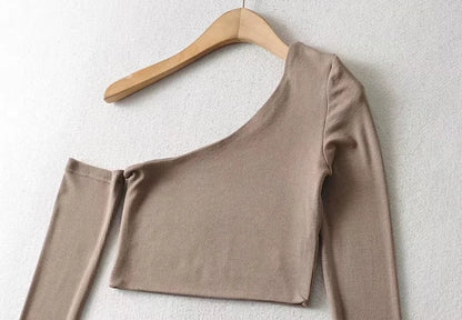 Women's One Shoulder Long Sleeved Crop Top.