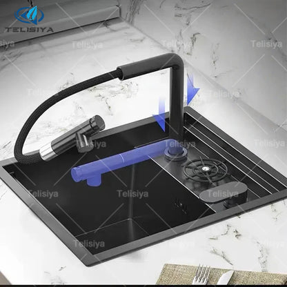 Household Small Hidden Kitchen Sink Stainless Steel Bar Wash Vegetable Basin With Cover Plate and Cup Washer Mini Single Slot