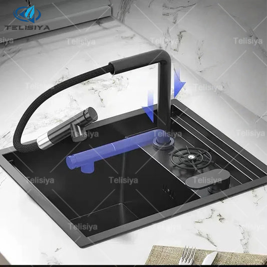 Household Small Hidden Kitchen Sink Stainless Steel Bar Wash Vegetable Basin With Cover Plate and Cup Washer Mini Single Slot