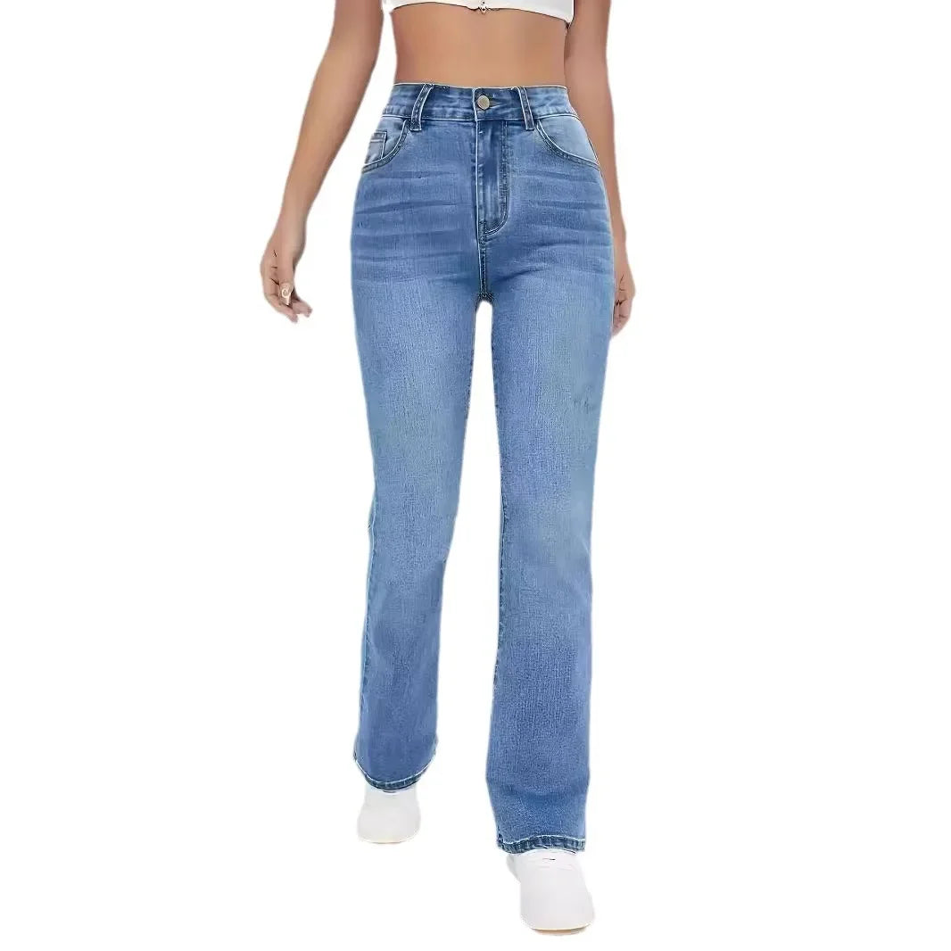 Spring 2025 Women's High Waist Straight Leg Light Blue Jeans Slimming Versatile Denim Pants Fashionable Casual Trousers.