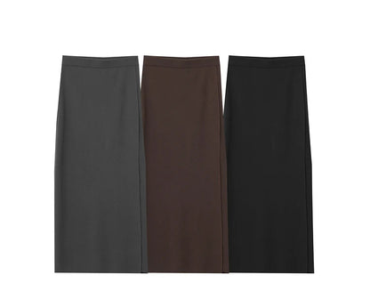 AMII Minimalist Elegant Basics Knitted Skirts for Women 2024 Winter New Elastic Waist Straight Lady Commuter Long Skirt 12443250.