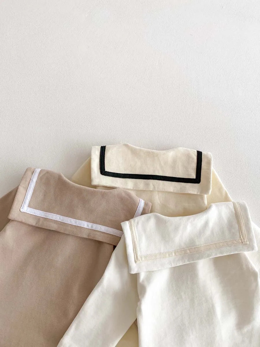 2025, Herbst und Winter, neu für Kinder, Babys, Jungen und Mädchen, Peter-Pan-Kragen-Outfits, Kleinkinder-Overalls, Samt-Bodys, warm halten.