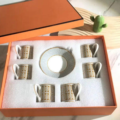 12Pcs gift box set Striped Dot Ceramic Espresso Coffee Cup Tea Milk Drinking Cups with Handle Mug for Office Novelty Gift.