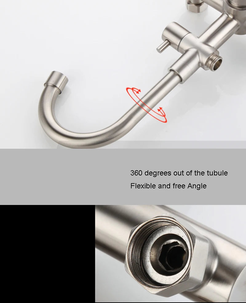 Kitchen Faucet Stainless Steel Double Hole Hot and Cold Mixing Tap Wall Mount Balcony Laundry Swivel Tap With Spray Gun 주방수전