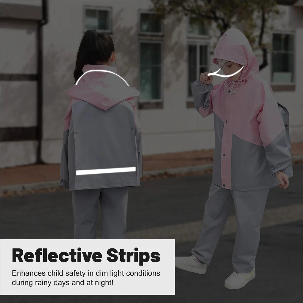 LOlanta Kids Waterproof Suit Hooded Raincoat Jacket and Trousers Set Puddle Suit with Zip for Boys Girls 8-14 Years.