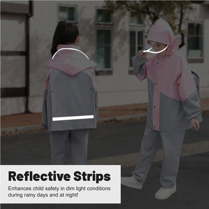 LOlanta Kids Waterproof Suit Hooded Raincoat Jacket and Trousers Set Puddle Suit with Zip for Boys Girls 8-14 Years.