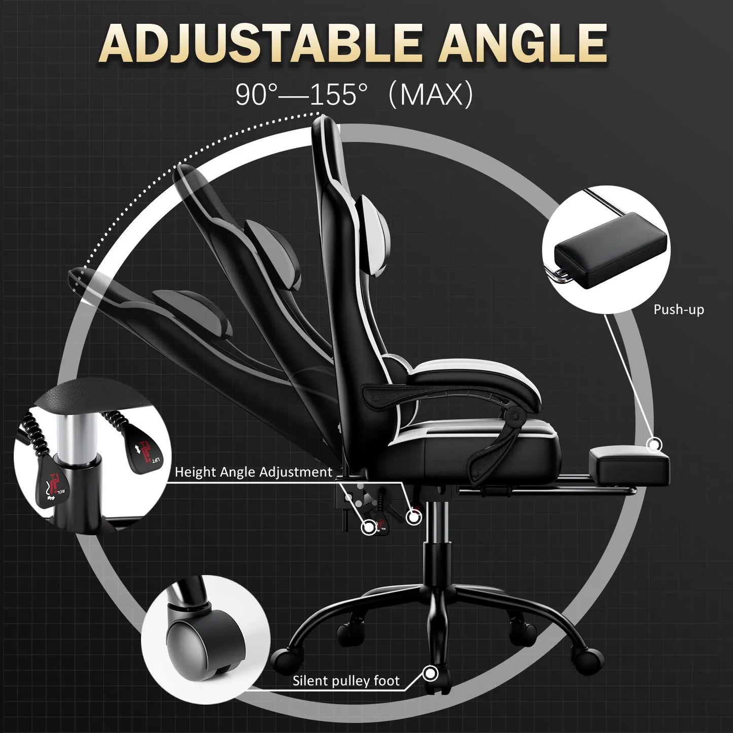 Ergonomischer Gaming-Stuhl mit Fuß stütze, Videospiel stuhl mit hoher Rückenlehne, Computers tuhl, Bürostuhl mit Kopfstütze und Lendenwirbel säule, PU-Leath