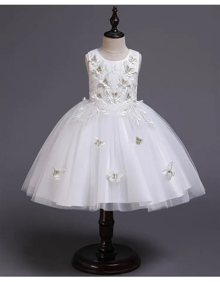 Elegantes Kleid für Mädchen, Abend, Hochzeit, Schmetterlingsapplikationen, Netzstoff, Prinzessinnenkleid für Kinder, Geburtstagsfeier, Abschlussball, Performance-Kleid.