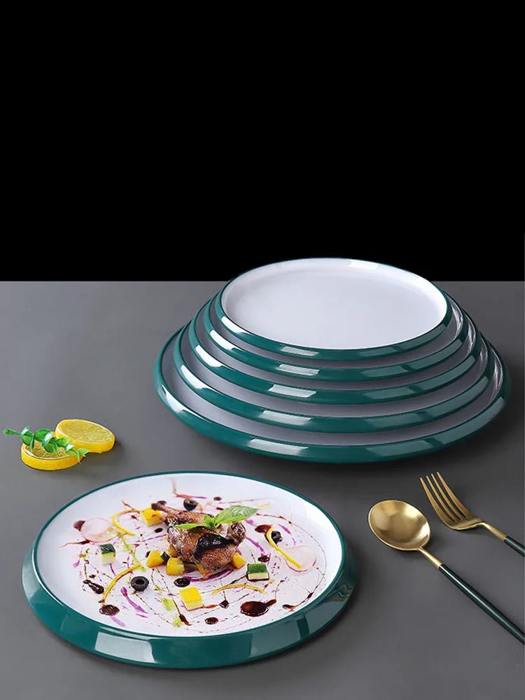 1Pc Commercial Melamine Tableware Household Plastic Dinner Plates Round Barbecue Salad Dishes Plate Kitchen Accessories.