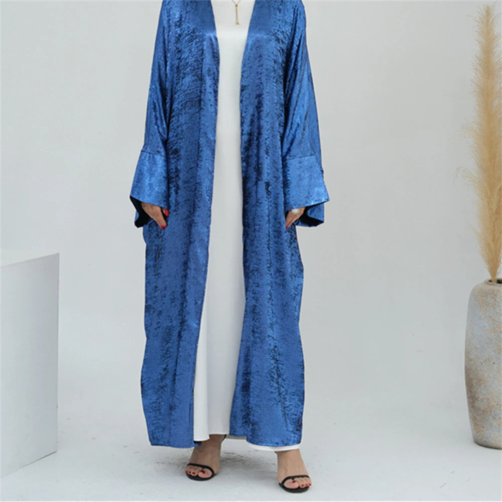 Ramadan Shiny Satin Open Kimono Abaya Dubai Luxury 2025 Muslim Kaftan Dress Abayas For Women Islam Clothing Robe Femme Musulmane