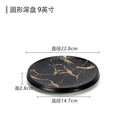 Marble Texture Imitation Melamine Plate BBQ Tableware Cake Fruits plates Snack Tray Outdoor Party Dishes Steak