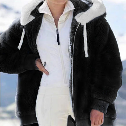 Women Winter Warm Faux Fur Jacket Plush Coat New Casual Hooded Fashion Zipper Soft Fleece Cashmere Jackets Female Thick Clothing.