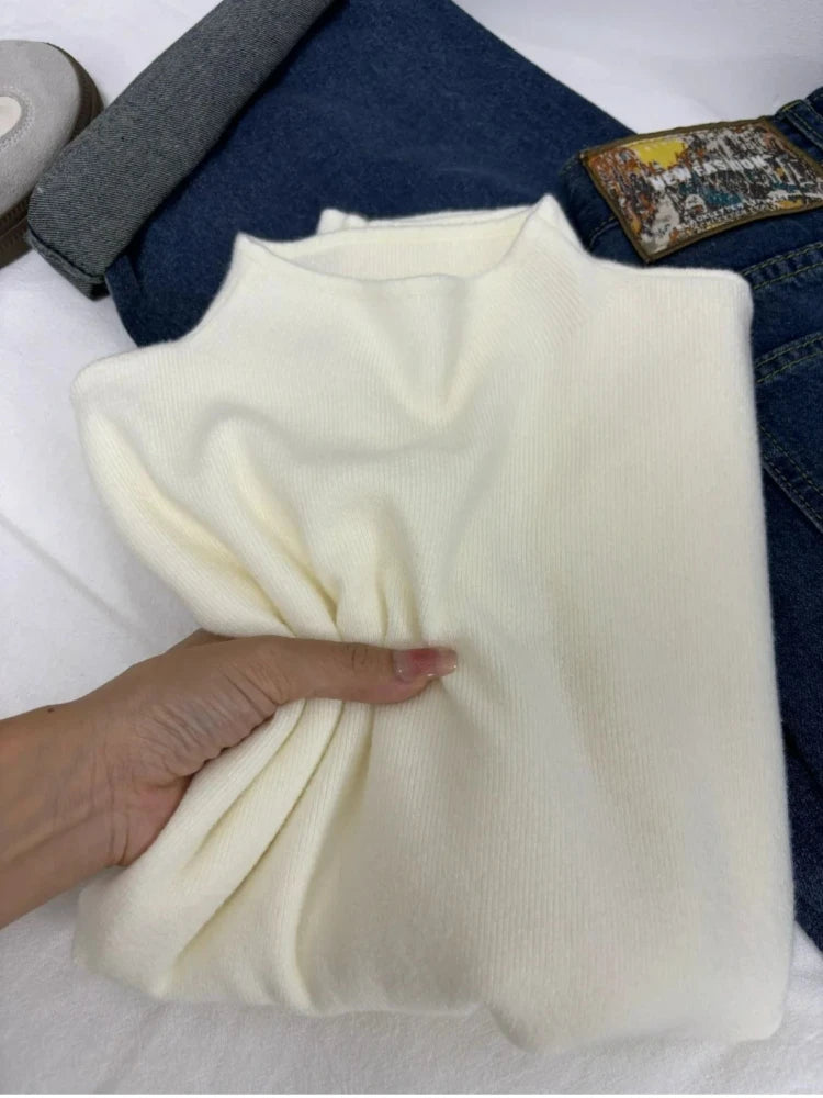 2025 Autumn Winter Fashion Turtleneck Ladies Solid Sweater Women's Casual Vintage Knitted Long Sleeve Pullovers Woman Clothing.