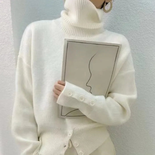 Turtleneck Pullover Sweater Women Knitted Shirts Autumn Winter Female Fashion Long Sleeve Elastic Casual Sweaters Tops Knitwear.