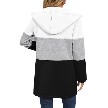 Frauen Casual Jacke Kosten Frühling Mode Lose Kontrast Farbe Drei Farbe Spleißen Kapuze Jacke Zipper Tops Frauen Kleidung