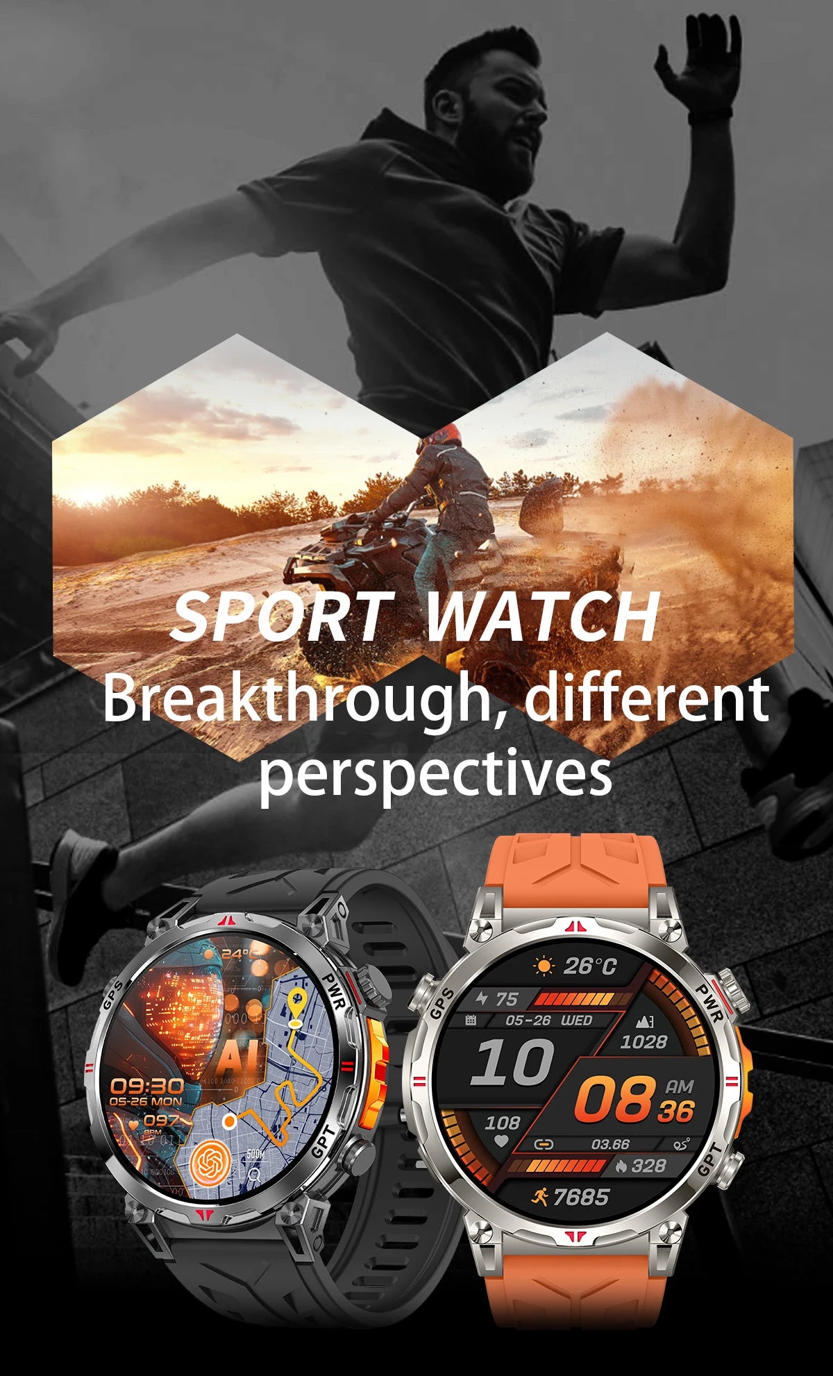 2025 GPS Sports Smart Watch GPT AMOLED 1.56 inch 488 * 488 Heart Rate Blood Oxygen Blood Pressure Monitoring 3ATM Smartwatches.