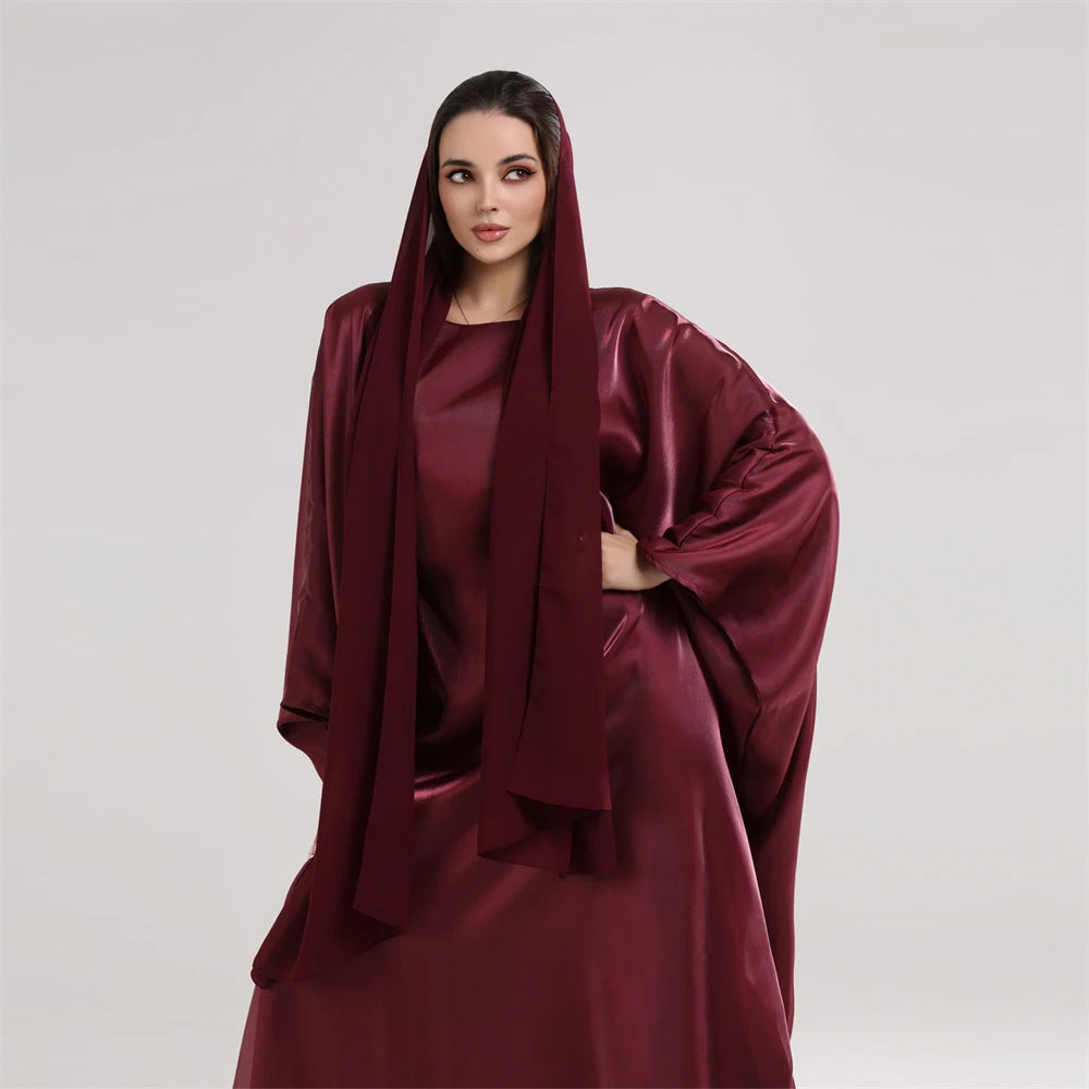Muslim Kaftan Dress Satin Batwing Abaya For Women Dubai Luxury 2024 Islam Kebaya Robe Caftan Marocain Femme Musulmane Vestidos.