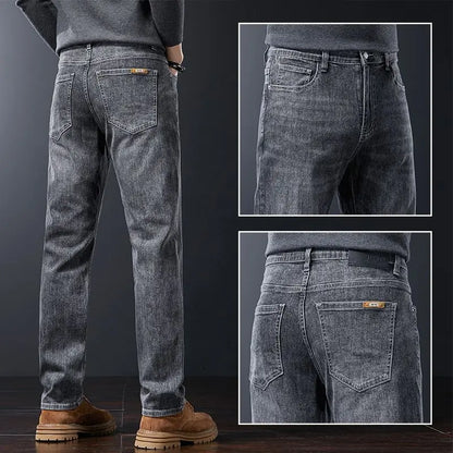 2025 Casual Jeans Young Men's Korean Style Business Straight Jeans Stretch Denim Pants Trousers Slim Fit Classic Cowboys Jeans.