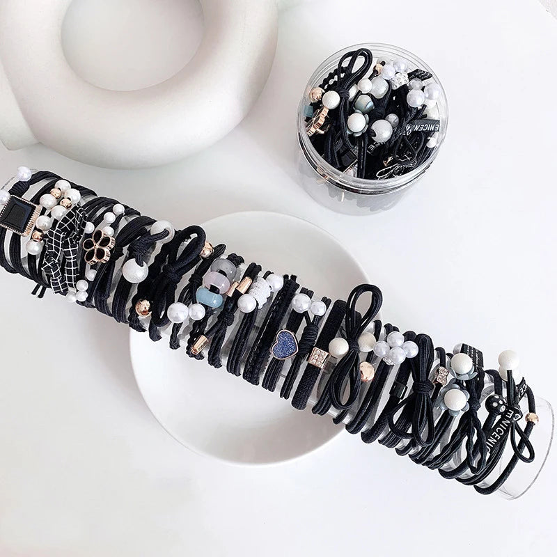 50/12PCS  Women Elastic Hair Ties Pearls Fashion Girls Scrunchies Ponytail Holder Rubber band Hair Rope Hair Accessories.