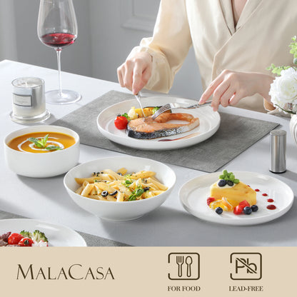 MALACASA 24 Piece Ceramic Plates Porcelain Dinnerware Set with 6 Pcs Dinner/Dessert Plates/Soup/Bowl Tableware Set Service for 6.
