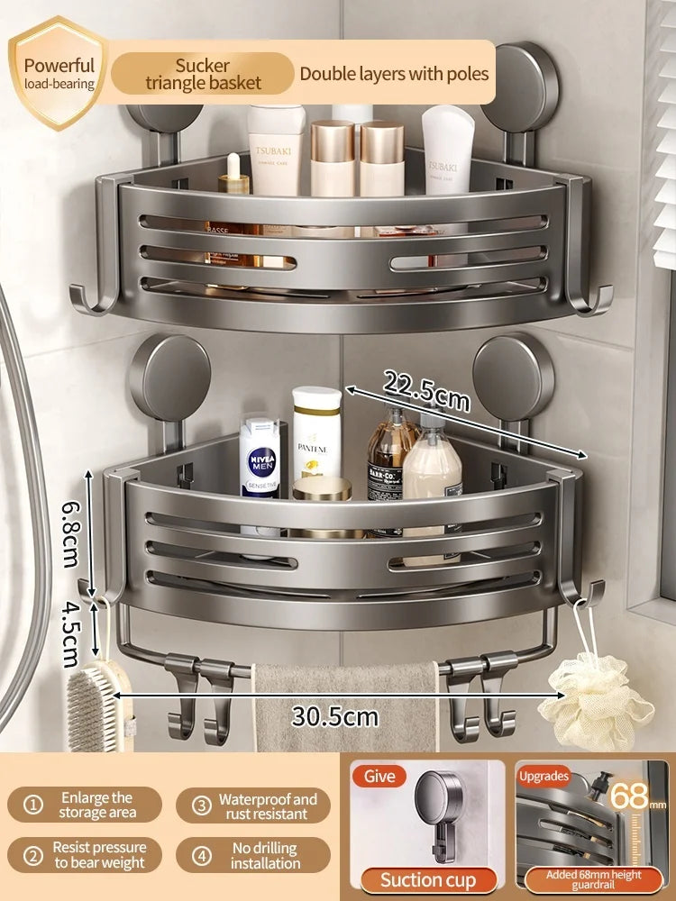 Badezimmer-Aufbewahrungsregal, Saugnapf, perforationsfreies Badezimmer, dreieckiger Toilettenwaschbehälter, Eck-Badezimmer-Aufbewahrungsregal