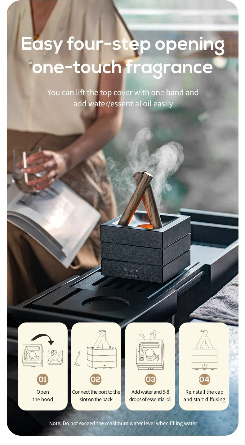 280ml Flame Aroma Diffuser USB Air Humidifier Colorful Atmosphere Light and Remote Control Bonfire Essential Oil Aroma Diffuser.