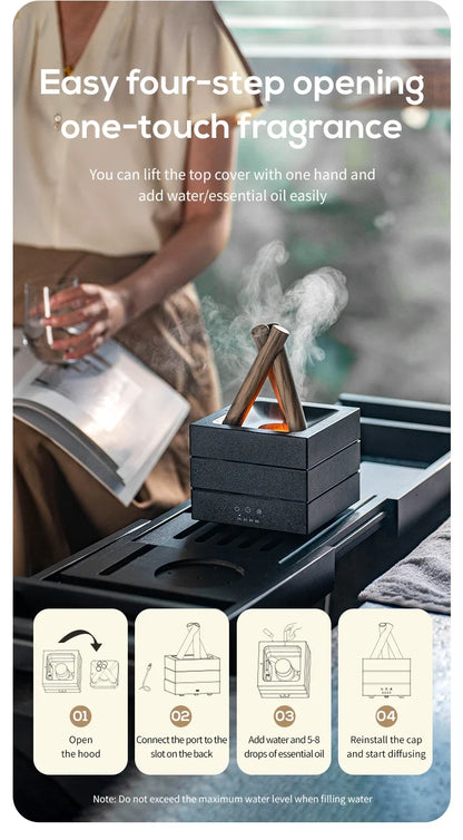 280ml Flame Aroma Diffuser USB Air Humidifier Colorful Atmosphere Light and Remote Control Bonfire Essential Oil Aroma Diffuser.