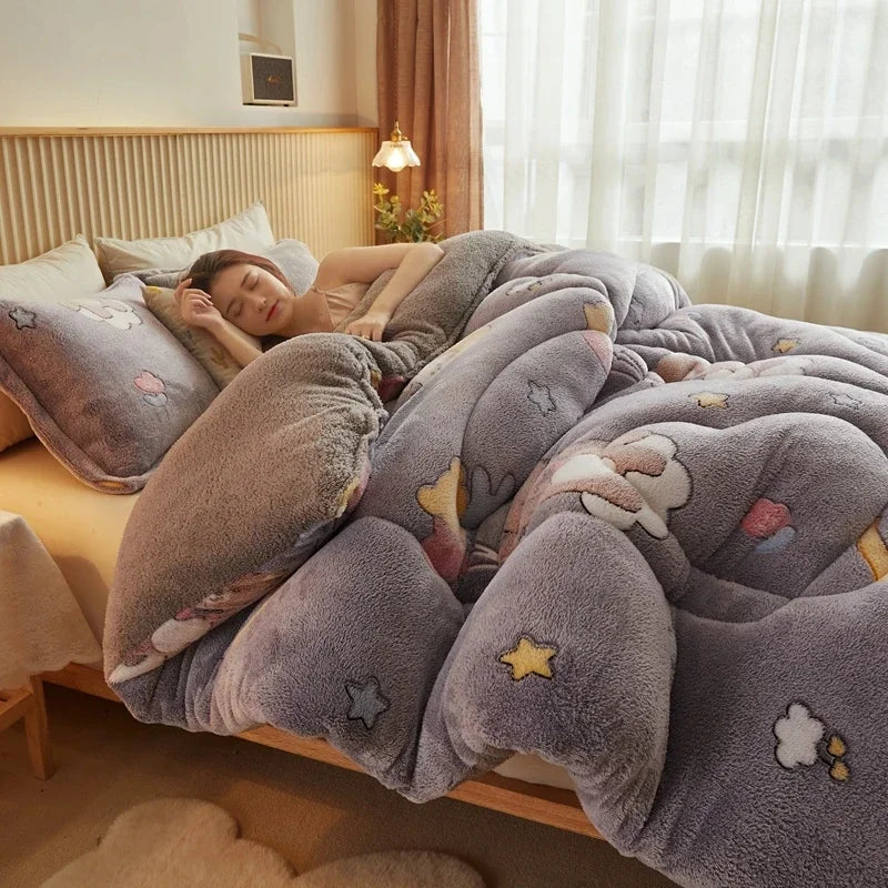 Winter Thicken Blanket Quilt Lamb Wool Double Layer Thick Warm Blanket 150/180/200 Comforter Throw Blankets for Beds Bedding 이불