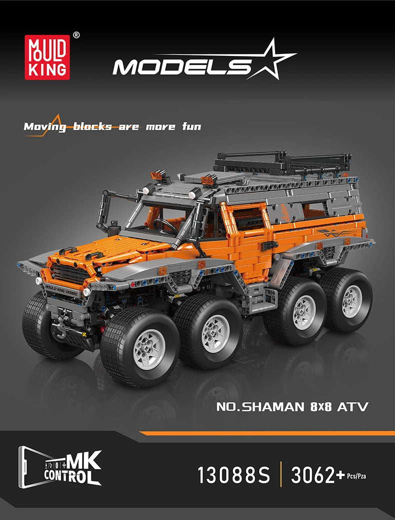 Mould King 13088 13089 Technical Car Toys The RC Avtoros Shaman 8x8 Building Block Assembly Car Brick Set Kids Christmas Gift.