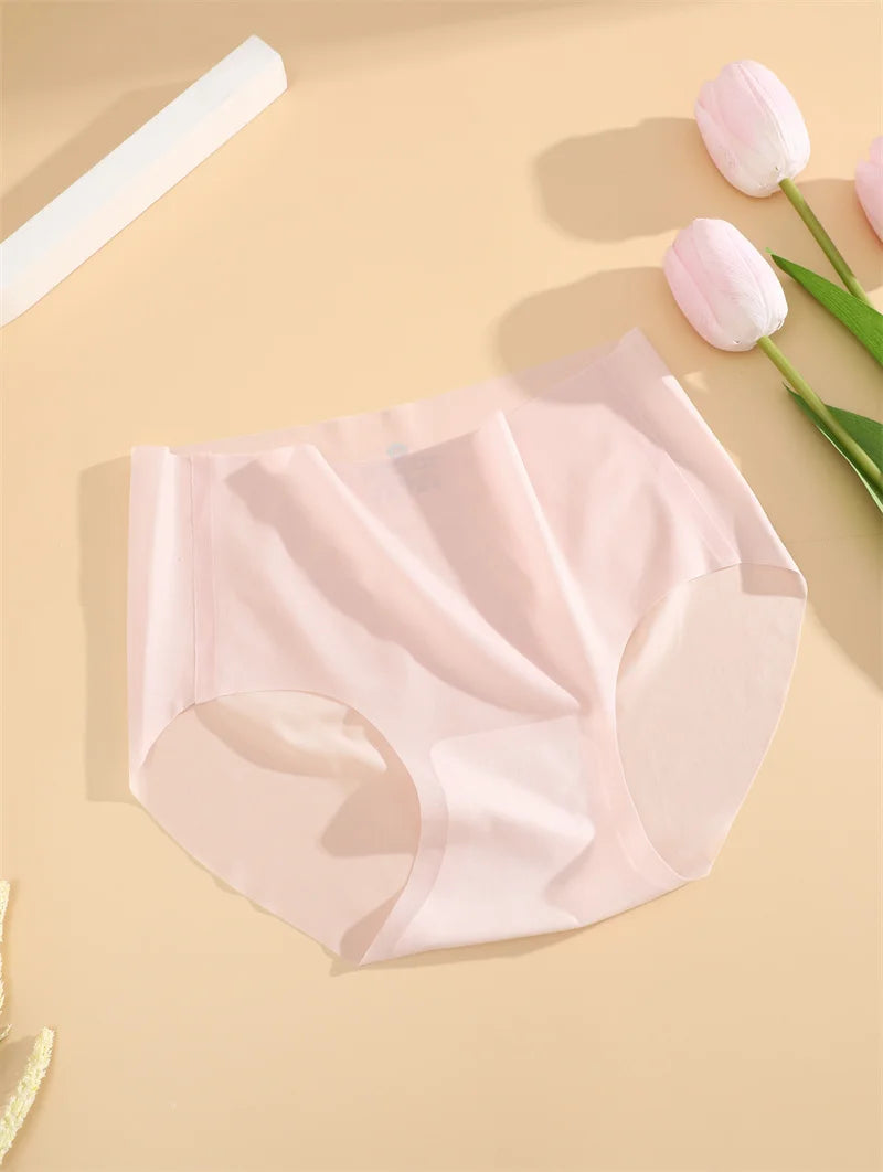 4PCS/Set Women's Ice Silk Seamless Panties Ultra Thin Briefs Breathable Underwear Female High Waist Intimates Lingerie Plus Size