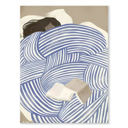 Abstract Blue Geometric Face Lines Canvas Painting Curve Girl Vase Dove Wall Art Posters Print Picture Nordic Bedroom Home Decor