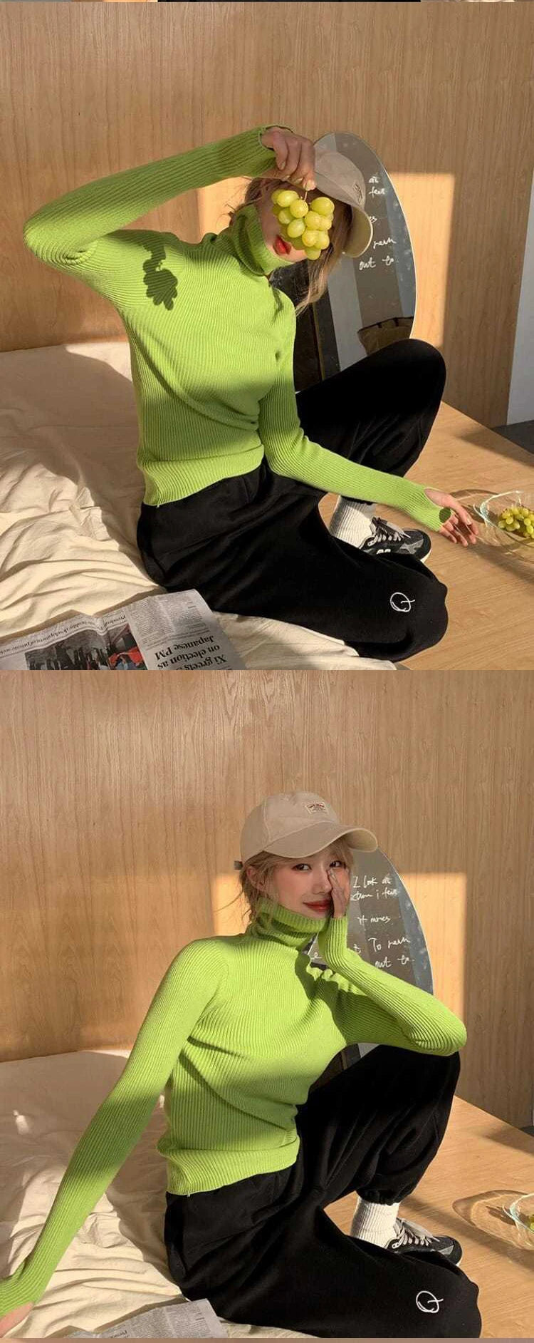 Gestrickte Pullover Frauen Koreanische Version Rollkragenpullover Winter Einfarbig Pullover Abnehmen Innen Läppen Warme Grundlegende Tops.