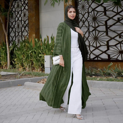 2024 New Fashion Muslim Kimono Abaya Solid Striped Retro Ethnic Cardigan Robe Dubai Middle Eastern Saudi Arabia Eid Clothes.