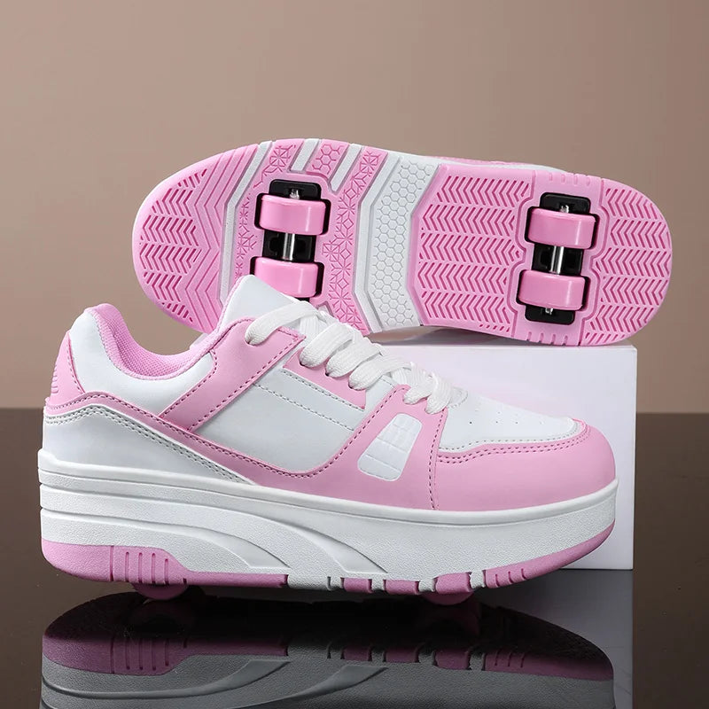 Four wheel roller shoes Boys girls walking shoes Casual outdoor sports slide and shrink school students pulleys shoes sneakers