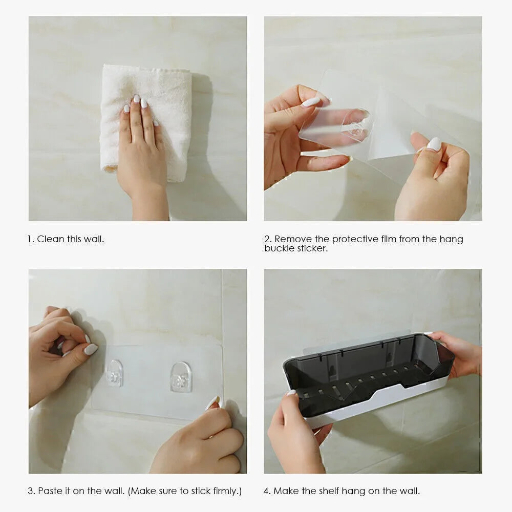 Kein Bohren Badezimmer Regal Kunststoff Dusche Organizer Wand montiert Toilettenartikel Lagerregal Shampoo Halter Bad Zubehör