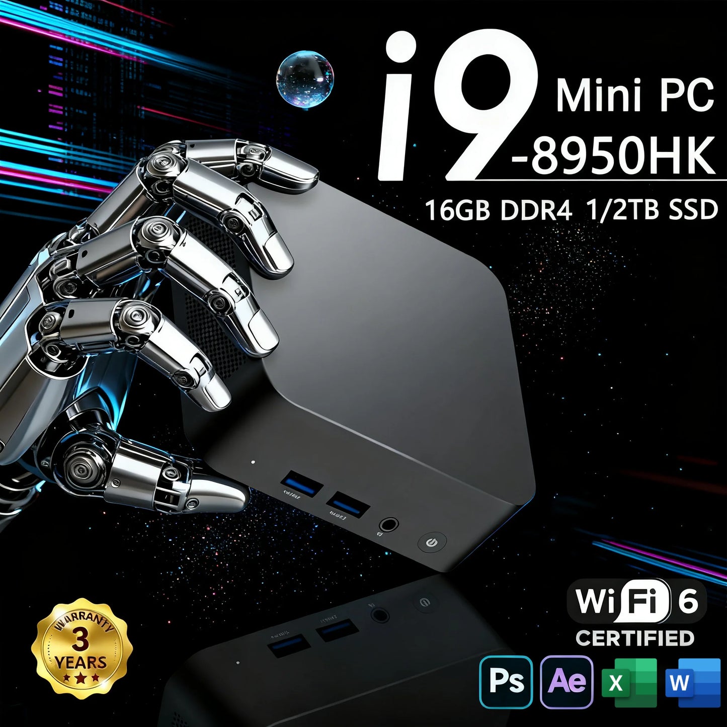 【3-Year-Warranty】2025 Mini PC Intel Core i9 8950HK Gaming Computer Windows 11 16GB DDR4 2TB SSD WiFi 6  Gamer Desktop PC.