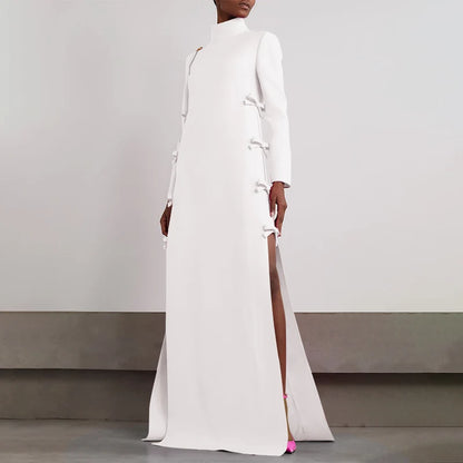 Plus Größe VONDA Frauen Lange Maxi Roben Kleid 2024, Elegante Chinesische Stil Bowknot Stehkragen Party Schlitz Sommerkleid Vintage Vestidos.