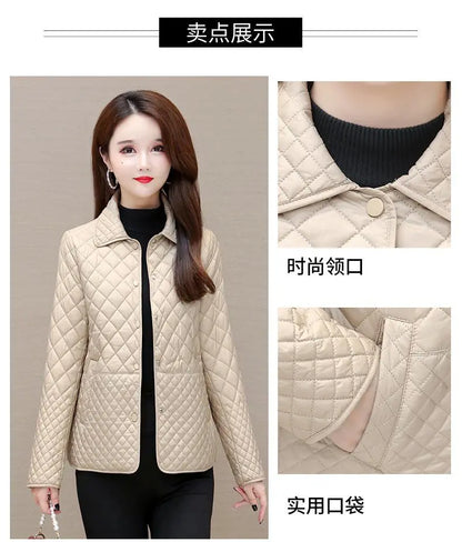 Herbst Winter Frauen Midi Plaid Stepp Mäntel Mode Weibliche Koreanische Kleidung Neue Feste Beiläufige Verdicken Warme Langarm Jacken