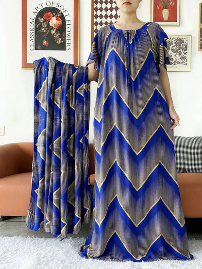 2024 New Muslim Dubai Abaay Women Cotton Dress With Big Scarf For Women Maxi Summer Short Sleeve Loose African Abaya Clothing.